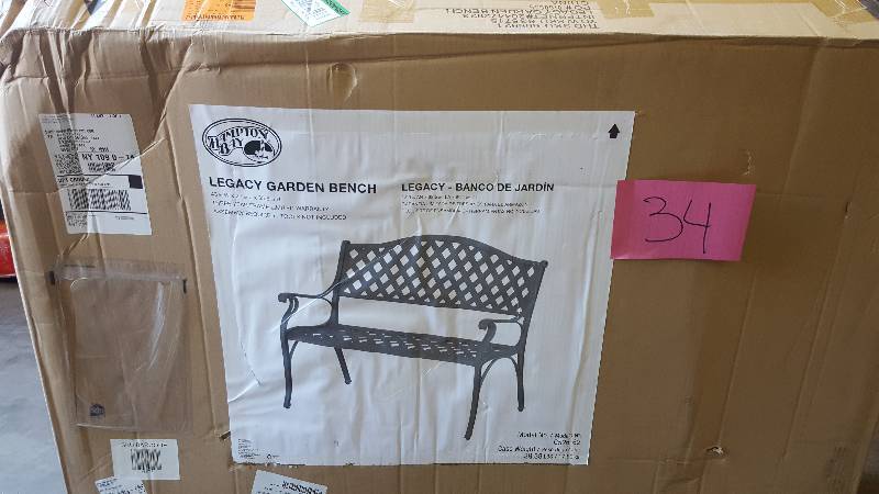 lot 34 image: Hampton Bay Legacy Aluminum Patio Bench Holds up to 400 lbs. bronze finish New