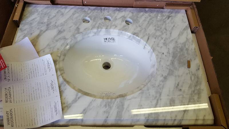lot 71 image: Pegasus Bathroom 31 in. W Marble Vanity Top in Carrara with White Basin and 8 in