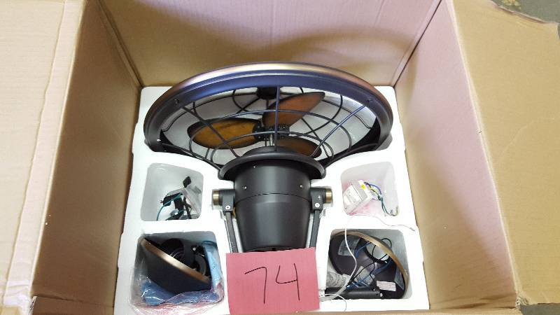 lot 74 image: Home Decorator Bentley II 18.90 in. Outdoor Tarnished Bronze Oscillating Ceiling Fan with Wall Control New