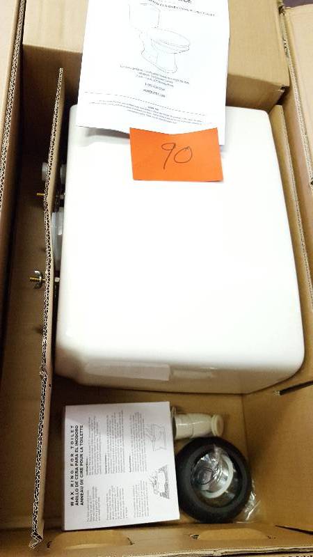 lot 90 image: Glacier Bay Toilets 2-piece 1.0 GPF1.28 GPF Elongated Toilet in Biscuit N2430E- New
