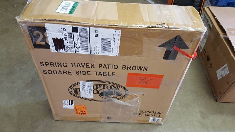 lot 96 image: Hampton Bay Spring Haven Brown All-Weather Wicker Patio Side Table New