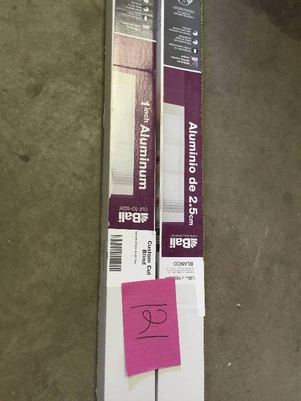 lot 121 image: Lot of 2 Bali Cut to Size 1 in. White Cordless Room Darkening Vinyl Mini Blind New