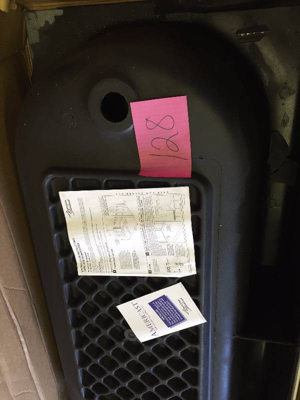 lot 128 image: American Std xPrinceton  Ledge 5 ft. Americast Left Hand Drain Bathtub in White - damage on bottom side of tub as well on right corner see picture