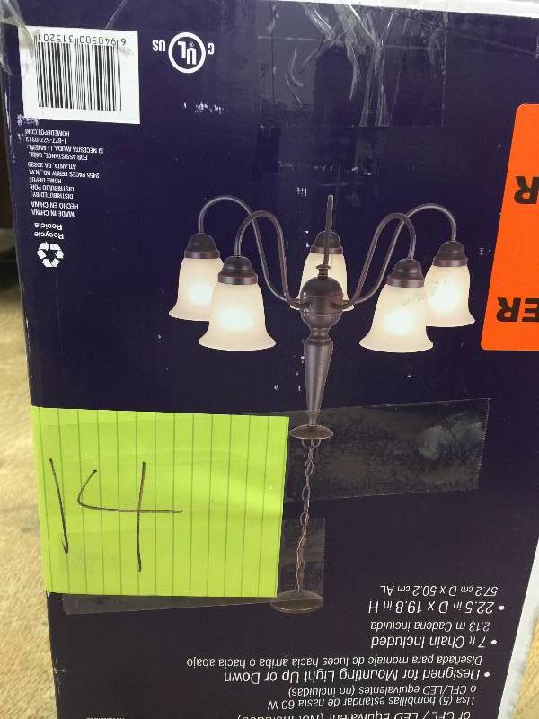 lot 14 image: Commercial Electric 5-Light Oil-Rubbed Bronze Reversible Chandelier Model # EFH8195MORB New