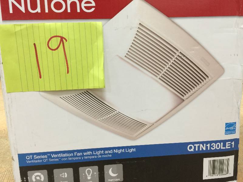 lot 19 image: NuTone QT Series Quiet 130 CFM Ceiling Exhaust Fan with Light and Night Light, ENERGY STAR  Model # QTN130LE1  New