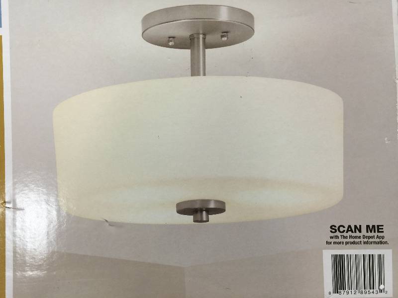 lot 21 image: Hampton Bay 3- Light Brushed Nickel Semi Flus Mount Whit Shade New