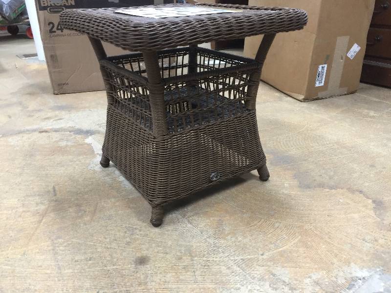 lot 27 image: Spring Haven Brown All-Weather Wicker Patio  Side Table New