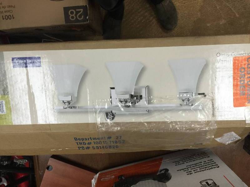 lot 31 image: Progress Lighting Oasis Collection 3-Light Polished Chrome Vanity Light New