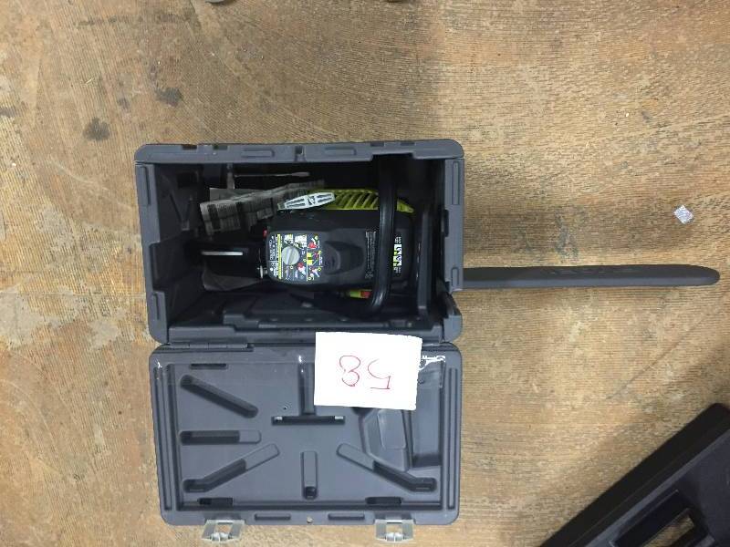 lot 58 image: Ryobi 16 in. 37cc 2-Cycle Gas Chainsaw with Heavy-Duty Case used in working conditions