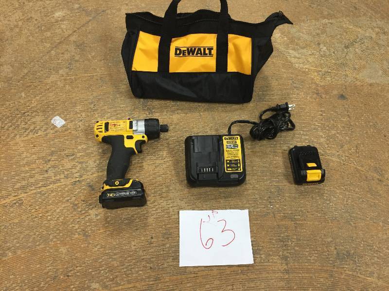 lot 63 image: DEWALT Cordless Screwdriver 12 Volt MAX Li-Ion, 14in. Chuck  Model# DCF610S2