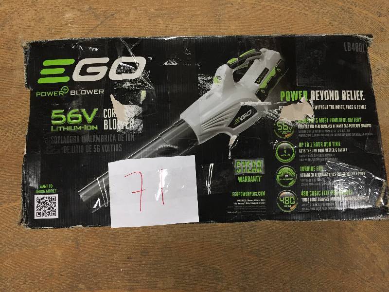 lot 71 image: EGO 480 CFM 3-Speed Turbo 56-Volt Lithium-ion Cordless Leaf Blower in working conditions