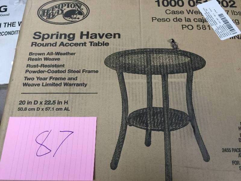 lot 87 image: Hampton Bay Spring Haven 20 in. Brown All-Weather Wicker Patio Round Side Table  new