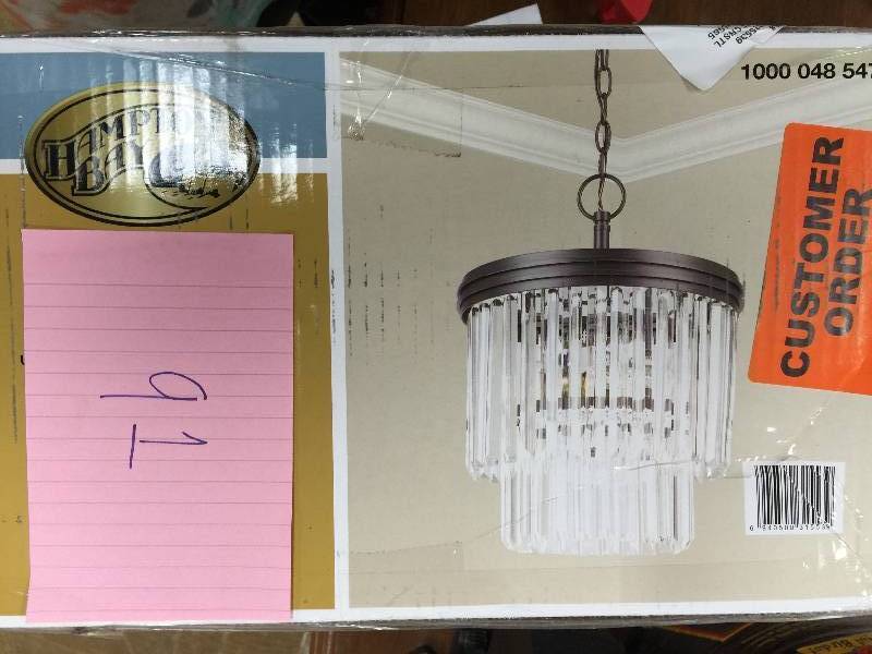 lot 91 image: Hampton Bay 2-Light Oil Rubbed Bronze Crystal 2-Tier Chandelier New