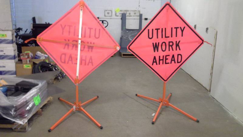 (2) Pop-up Utility Work Ahead Signs