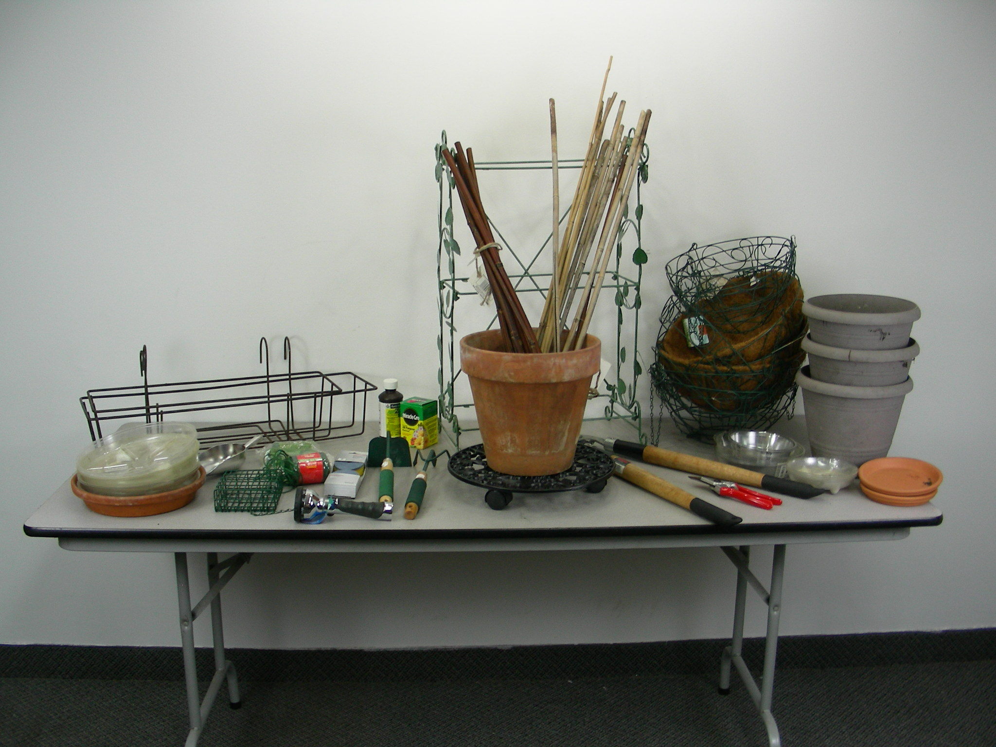 Large Lot of Gardening Supplies, Baskets, Pots, etc.