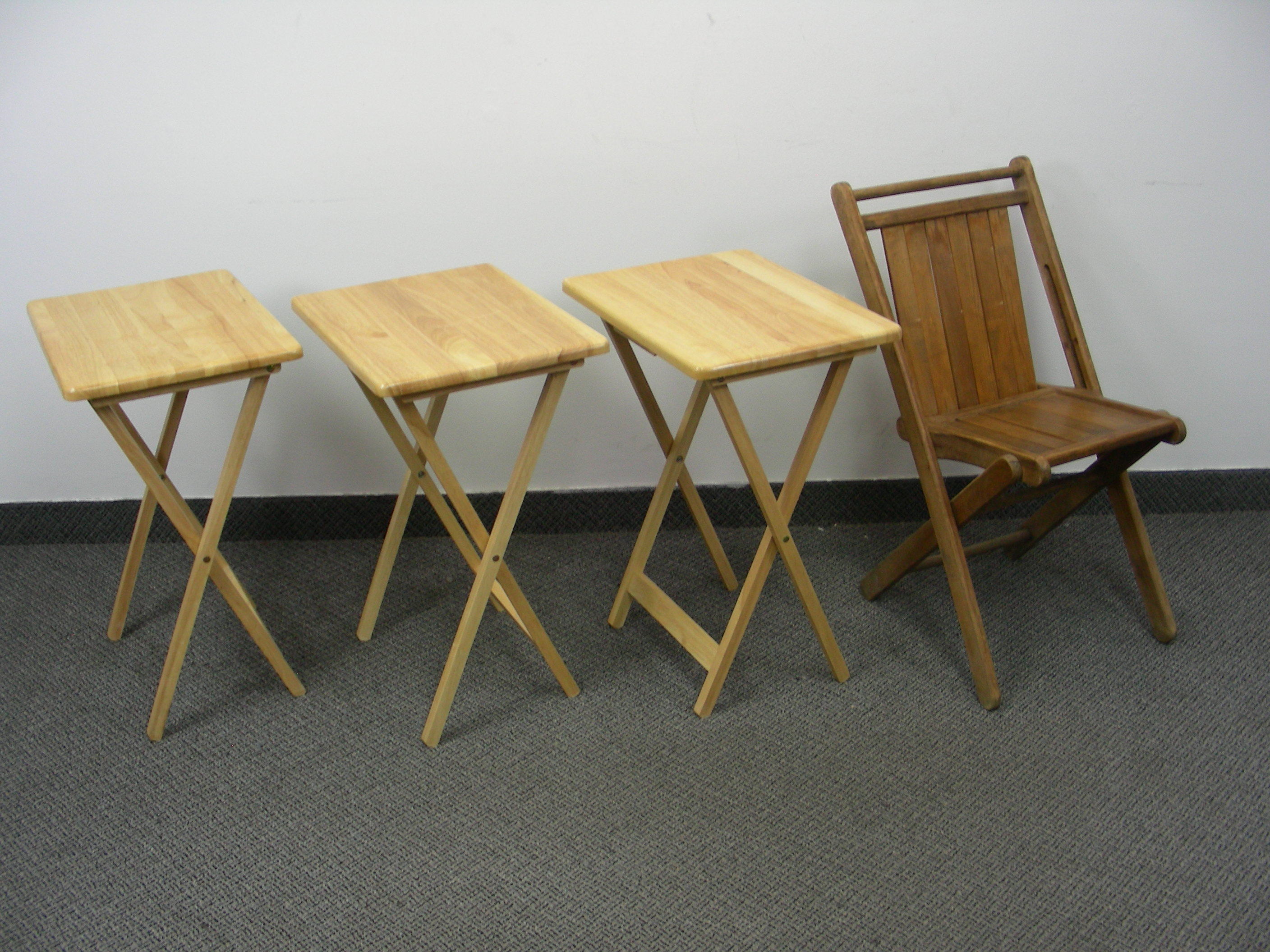3 Vintage Solid Wood TV Trays, and Solid Wood Folding Deck Chair