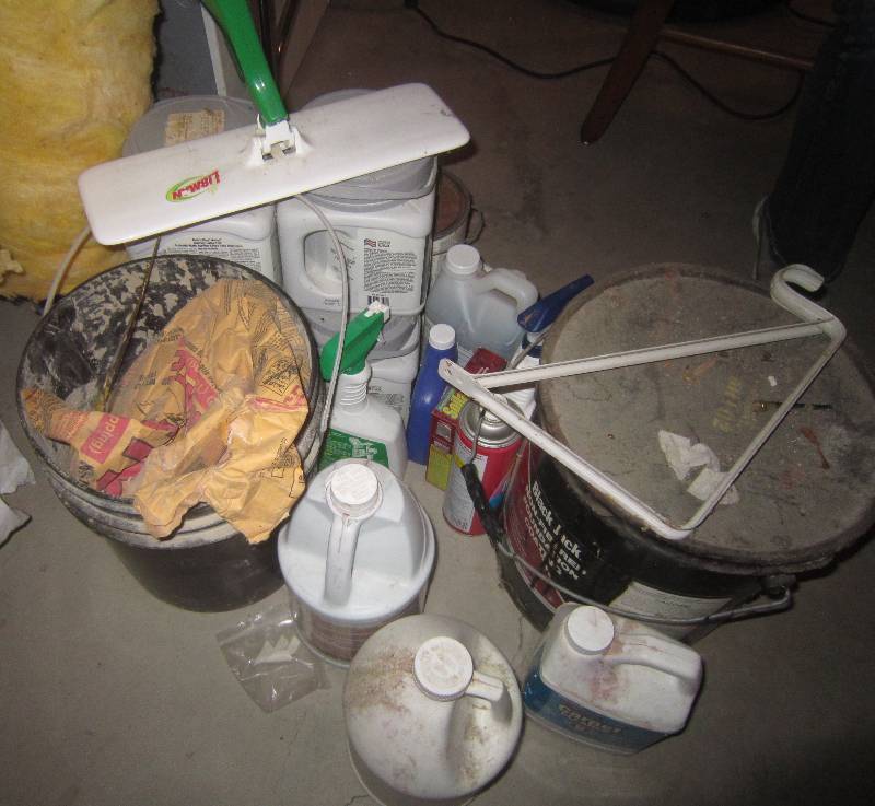 lot 50 image: Misc Lot of Floor Cleaner, Paint, Concrete Mix, Cleaner, Black Jack Foundation Coating, ETC