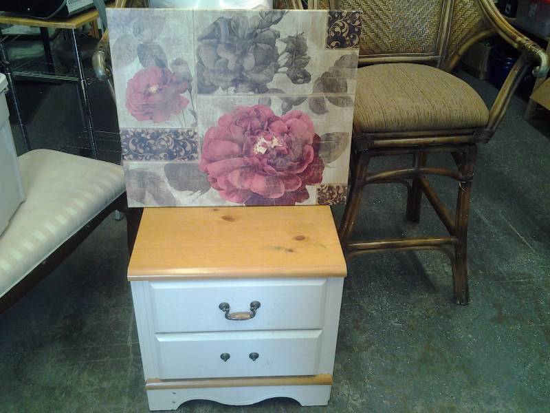 White 2-Drawer Cabinet (Missing 1-Handle), Canvas Floral Picture