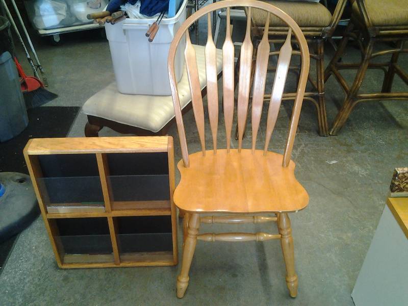Oak Bow Back Chair & Oak Wall Mount LiteratureMagazine Rack