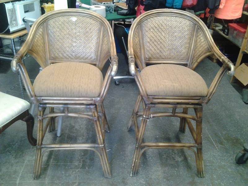 Pair Of Rattan Swivel Seat Stools