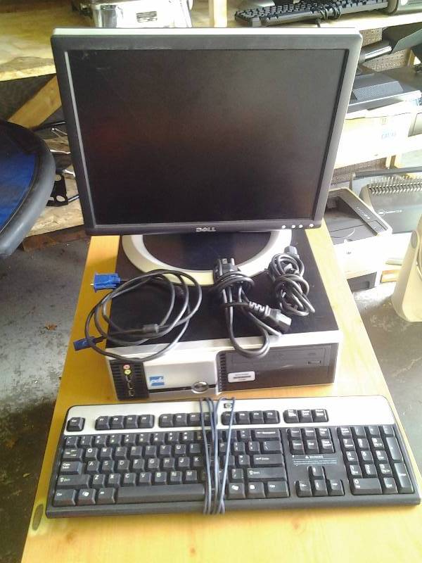 Dell Monitor, pds Computer, HP Keyboard  (With Cords)