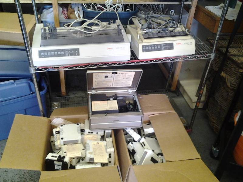 2-Boxes Wireless Access Points (With Need Repair Tags), 2-Okidata 9-Pin Printers, Argus Slide Projector