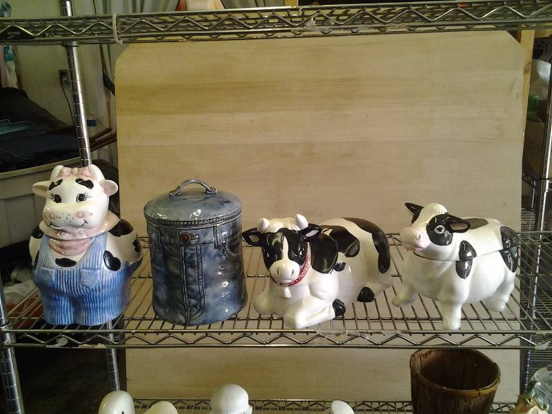 3-Cow Cookie Jars, 1-Denim Cookie Jar