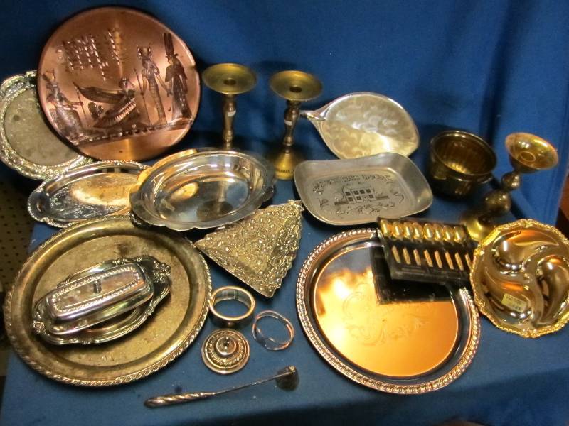 Lot of metal serving ware, most are...
