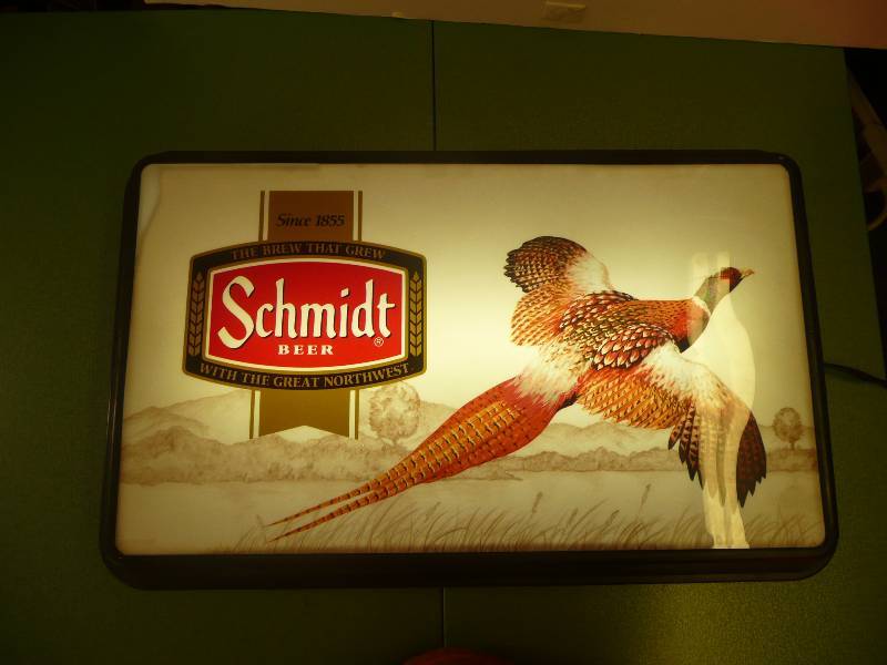 SCHMIDT BEER- PHEASANT FLYING OVER MARSH LIGHTED SIGN