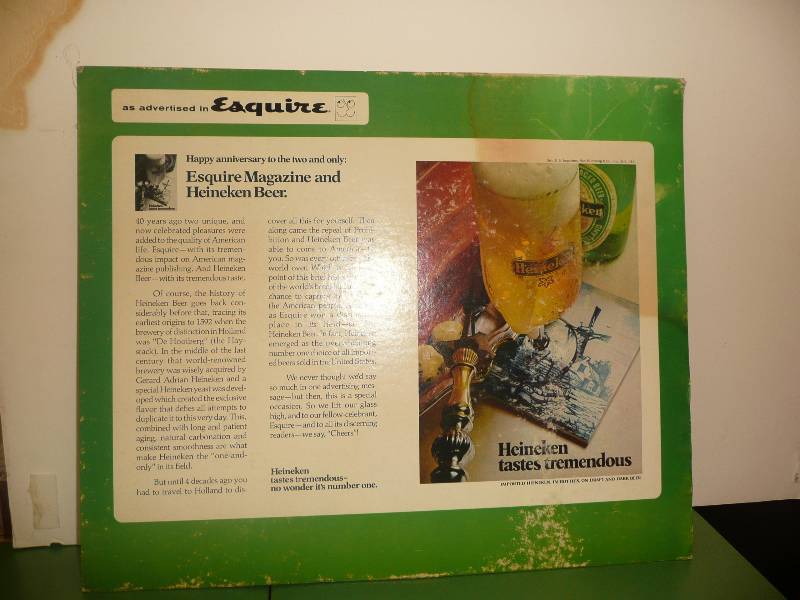 VINTAGE HEINEKEN EASEL BACK SIGN