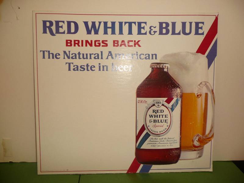 VINTAGE RED WHITE AND BLUE EASEL BACK SIGN