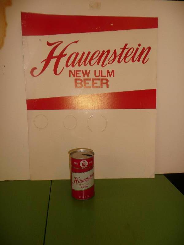 VINTAGE HAUENSTEIN BEER SIGN AND CAN- NEW ULM MINNESOTA