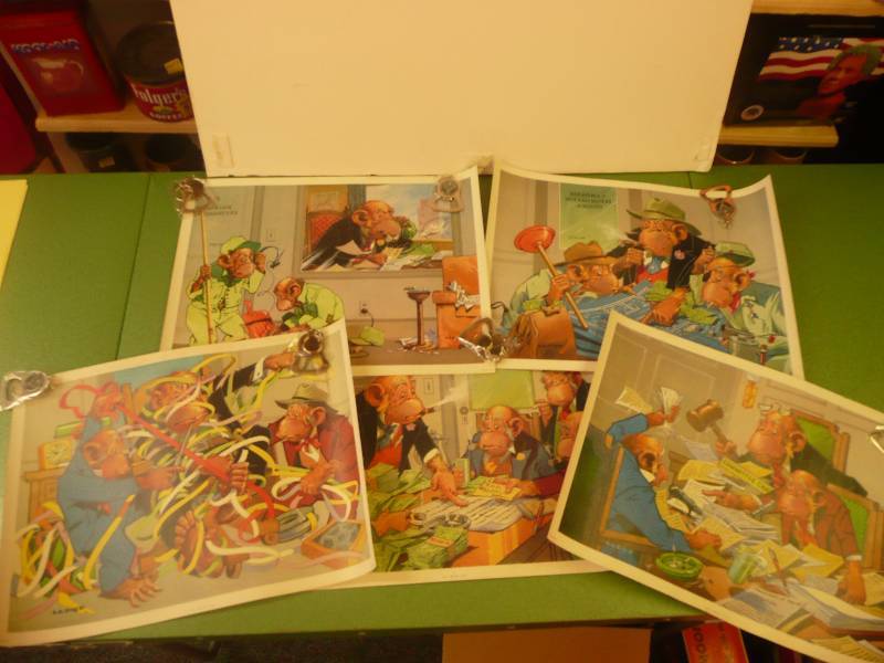 Political Cartoon Prints By Lloyd 1st. Edition Monkey Business Stapco NY. 5 Pcs.