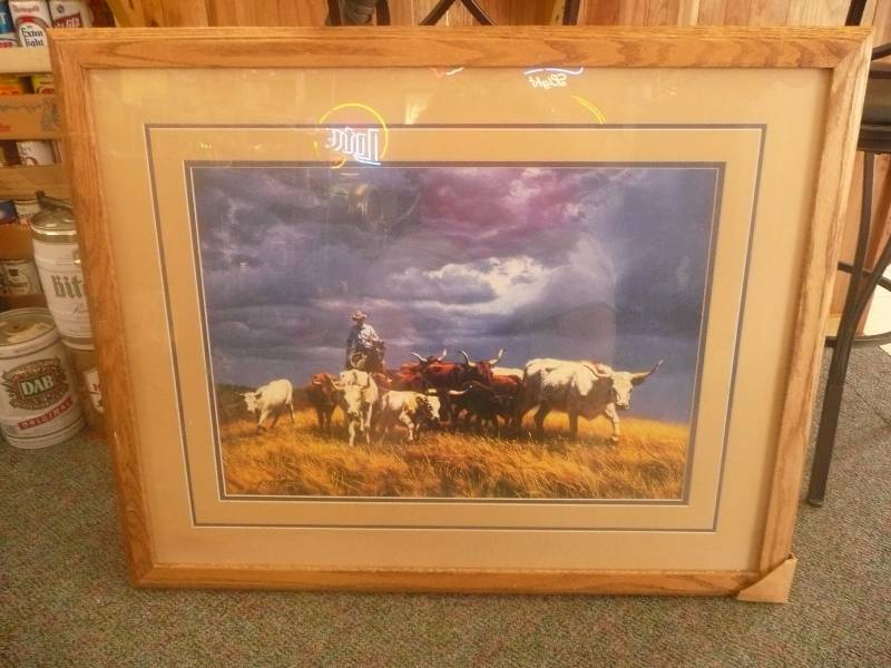 LARGE VINTAGE WESTERN ART - VERY GOOD CONDITION