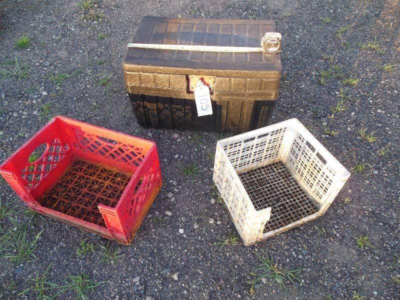 lot 105 image: Black Plastic Box and 2 Plastic Crates