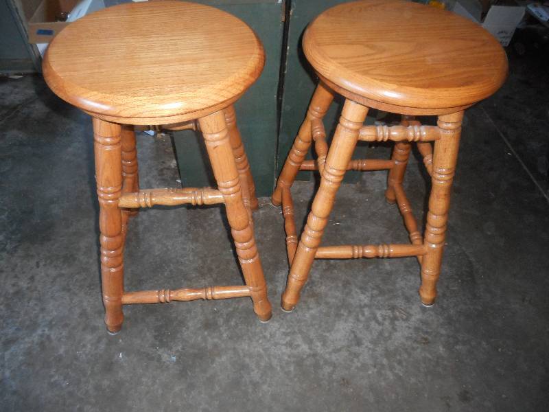 2 SOLID OAK BAR STOOLS