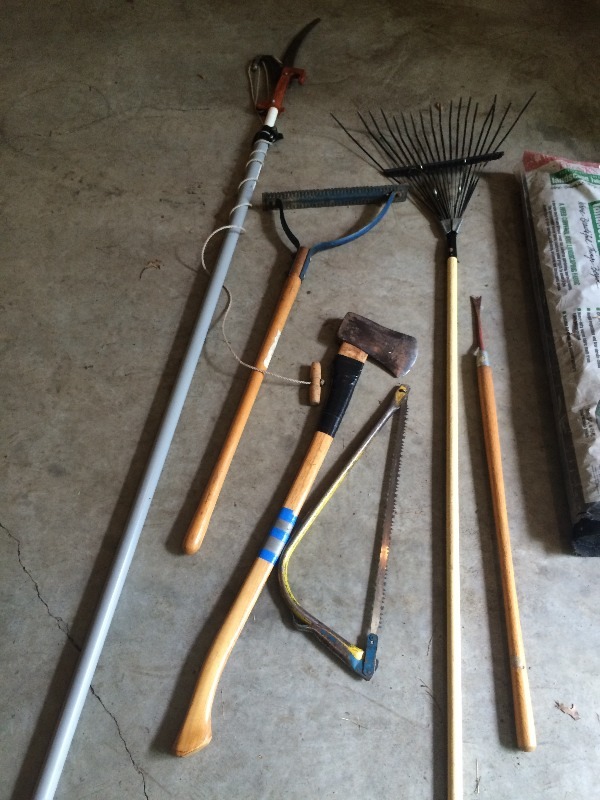 Assorted Yard & Garden tools and door screen - lot of 10