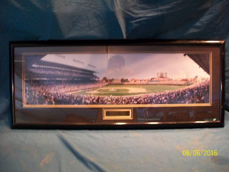 lot 11 image: Collectible Chicago Cubs Wrigley Field at Day Framed Unsigned Panoramic Photograph.