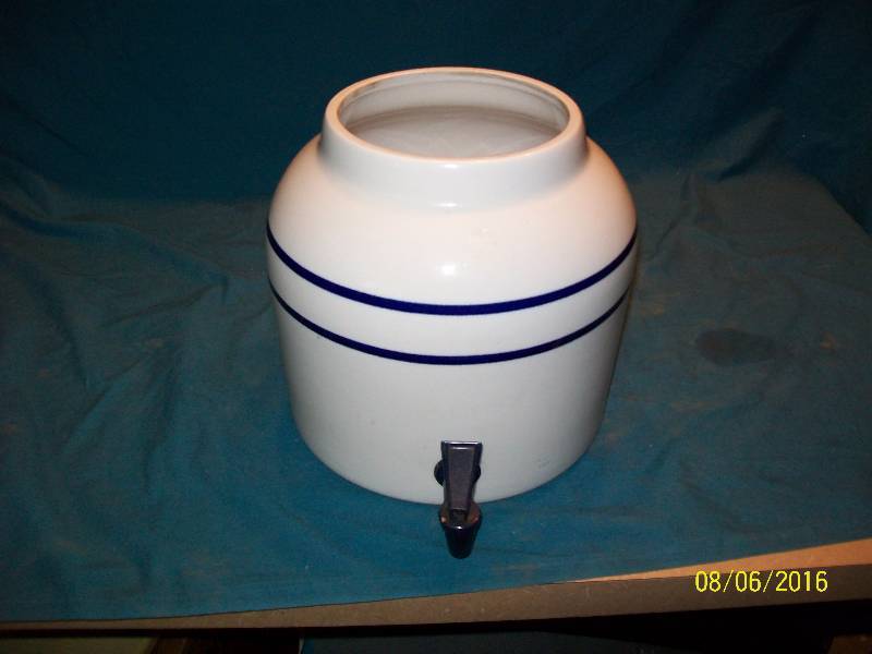 lot 23 image: WaterBeverage Cooler Dispenser Crock with Spout and Open Top. Unknown Brand. CeramicPorcelain