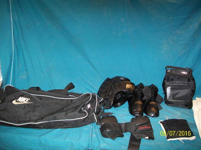 lot 48 image: Men Macho Foam Helmet Martial Art, Karate, Wrestling Protective Head & Foot Gear Plus HAKAMA Pants.