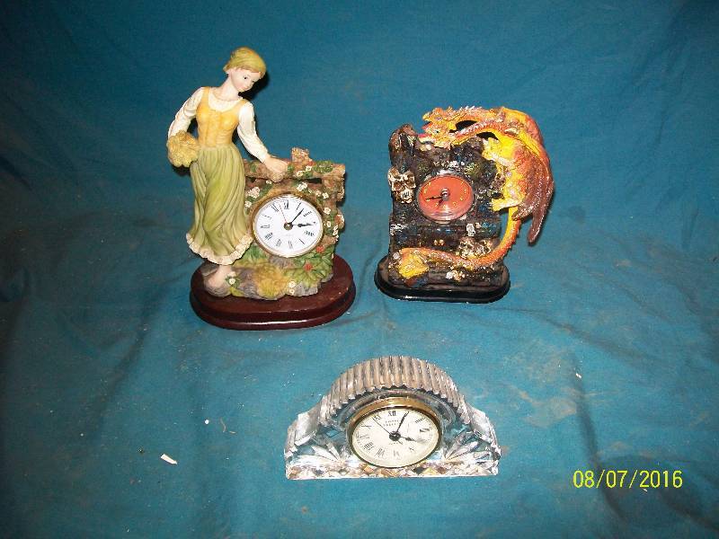 lot 35 image: 3 Mantle Clocks A)Lady SHUDEHILL GiftWare B)Dragon by NoveltyInc.com