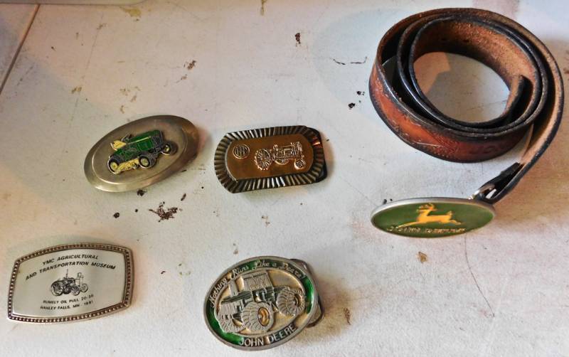 lot 31 image: 5 belt buckles 1 leather belt farm related