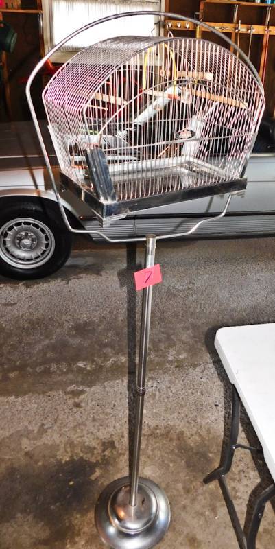 lot 7 image: Stainless steel bird cage and stand