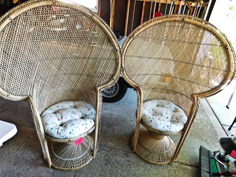 lot 11 image: Pair of peacock fan Rattan Wicker chairs