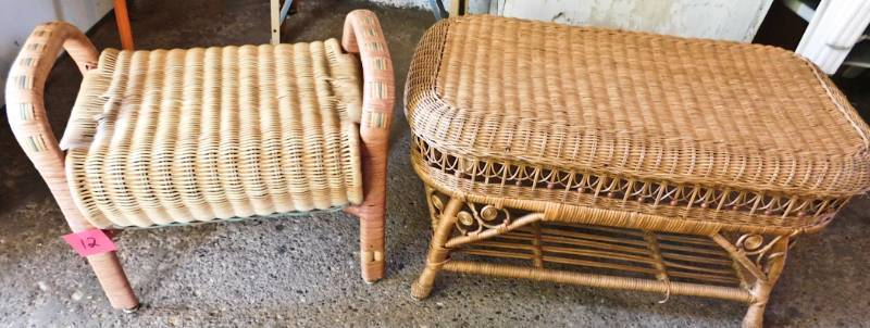 lot 12 image: 2 brown rattan wicker stoolstables