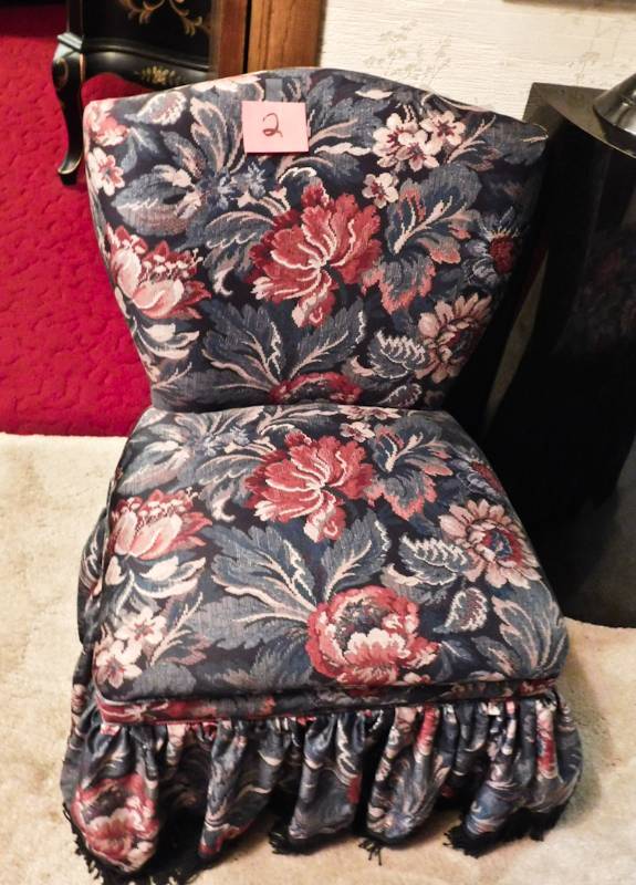 lot 2 image: Vintage floral print slipper chair great condition