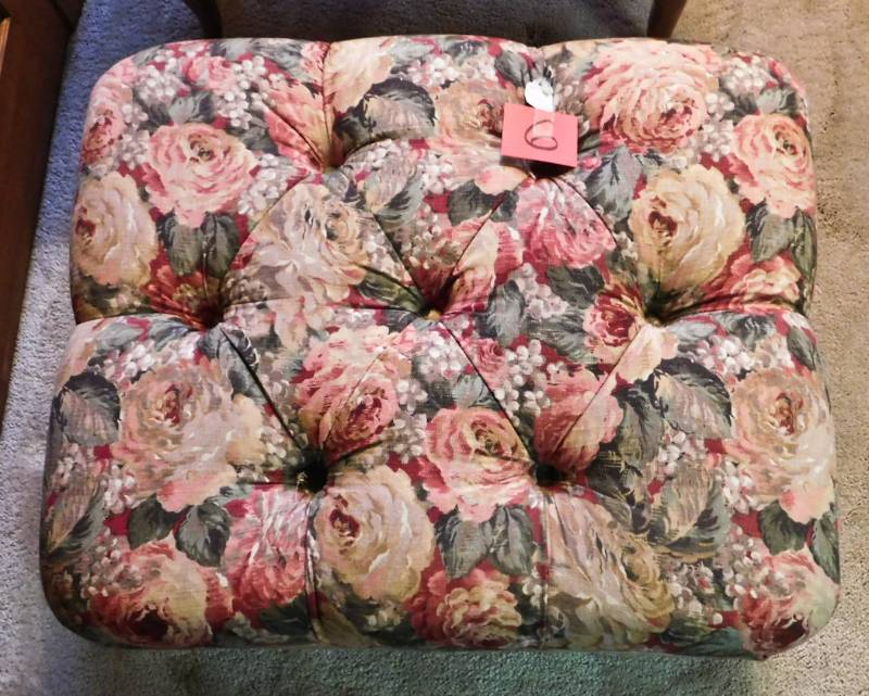 lot 6 image: large stuffed floral ottoman