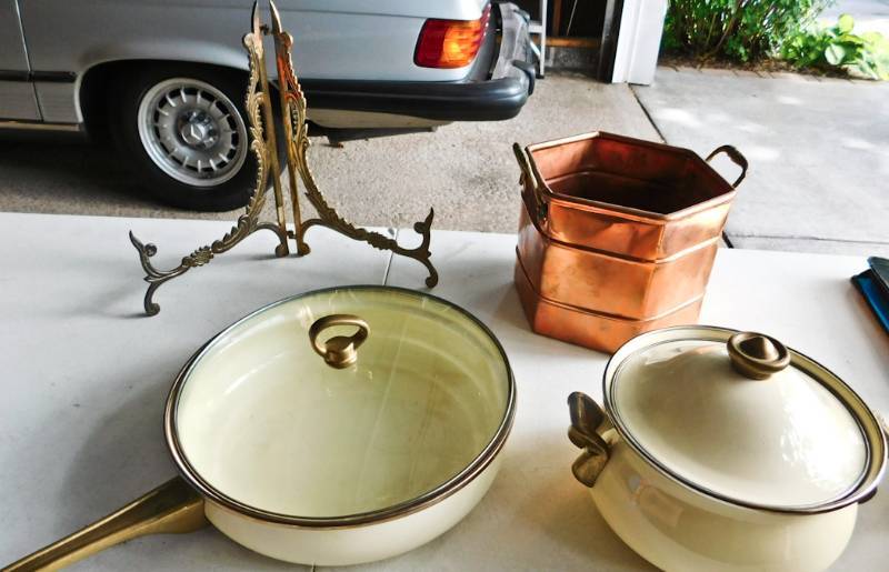 lot 94 image: enameled cookware brass handles