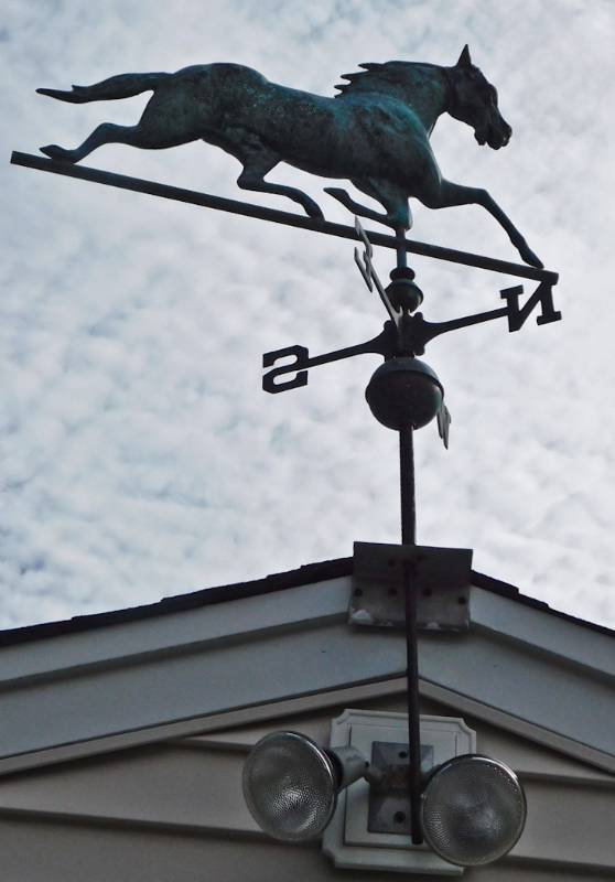 lot 97 image: Great green weather vane featuring a stallion