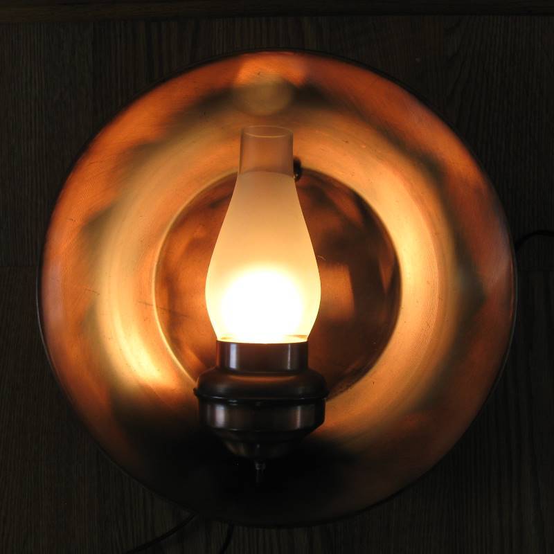 lot 008 image: VIntage, Copper Finish Wall Hurricane Lamp  Electric